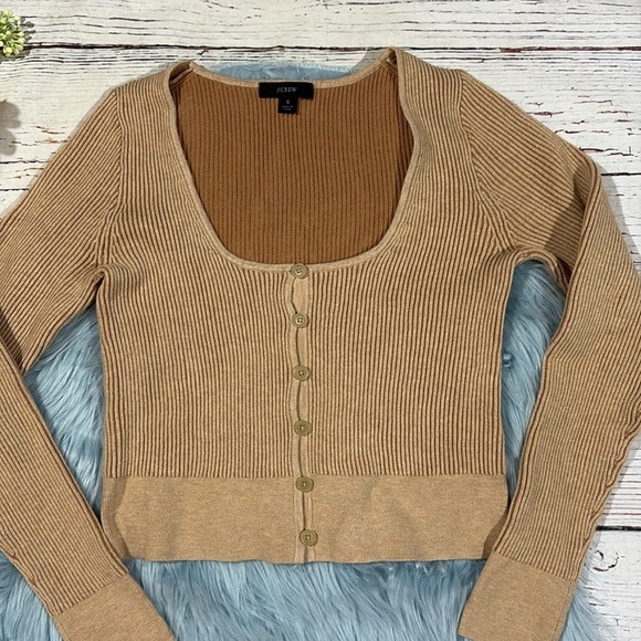 J.CREW Women's Camel Tan Scoopneck Stretch Cardigan Top - Picture 5 of 8